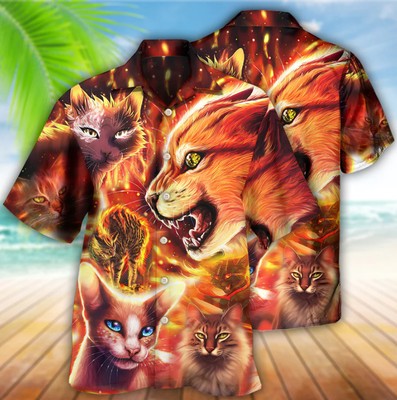 Cat Play Fire 3D HAWAII SHIRT US SIZE ALL OVER PRINT CAT LOVER GIFT BEST PRICE