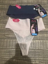 2-Pack Maidenform Shaper Thong Firm Control Lace Navy Blue/Pink NWT