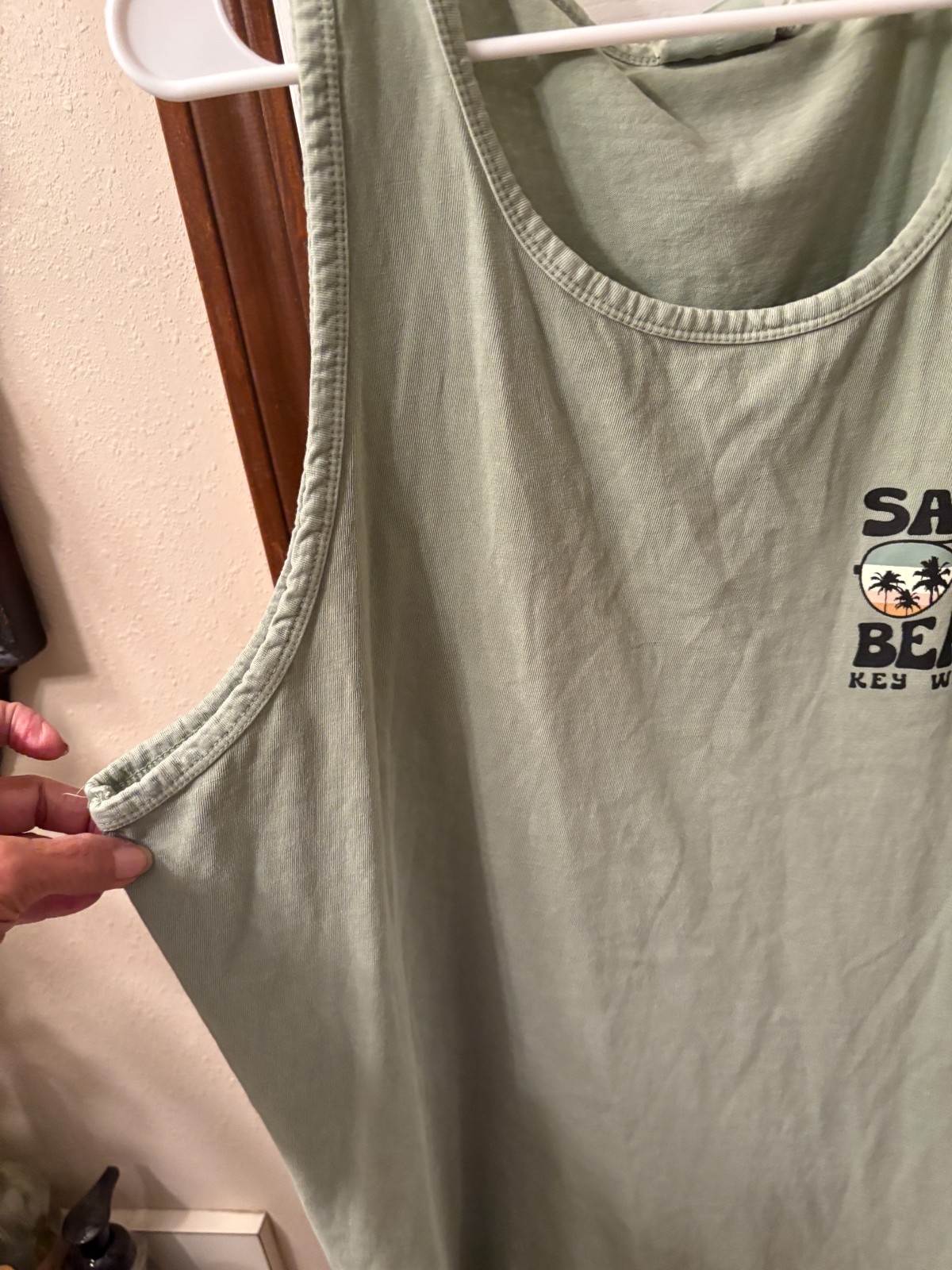 Sage Green Tank Top SALTY BEACH KEY WEST - FL Palm Tree U.S. Vintage Size 2XL