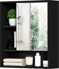Bathroom Wall Mirror Cabinet with Door, Medicine Storage, Black, Adjustable S
