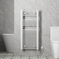 Bathroom White Electric Ladder Flat Towel Rail Radiator 1100mm x 500mm 250W