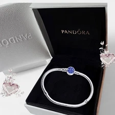 PANDORA 925 Sparkling Blue Disc Clasp Charm Bracelet 599288C01 US SELLER 