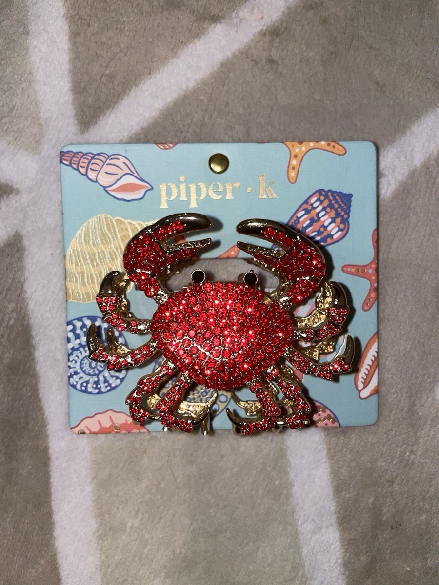 Piper K Coastal Scarf and Rhinestone CRAB Gold Hair Claw Clip Nautical SEA LIFE New with Tag Piper K Charming Smiley Red Crab | Mercari main image 3