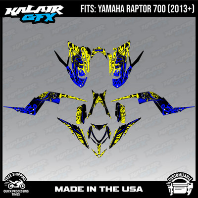 Graphics Kit for YAMAHA RAPTOR 700 (2013+) 16 MIL 700R Revolt Series- Yellow