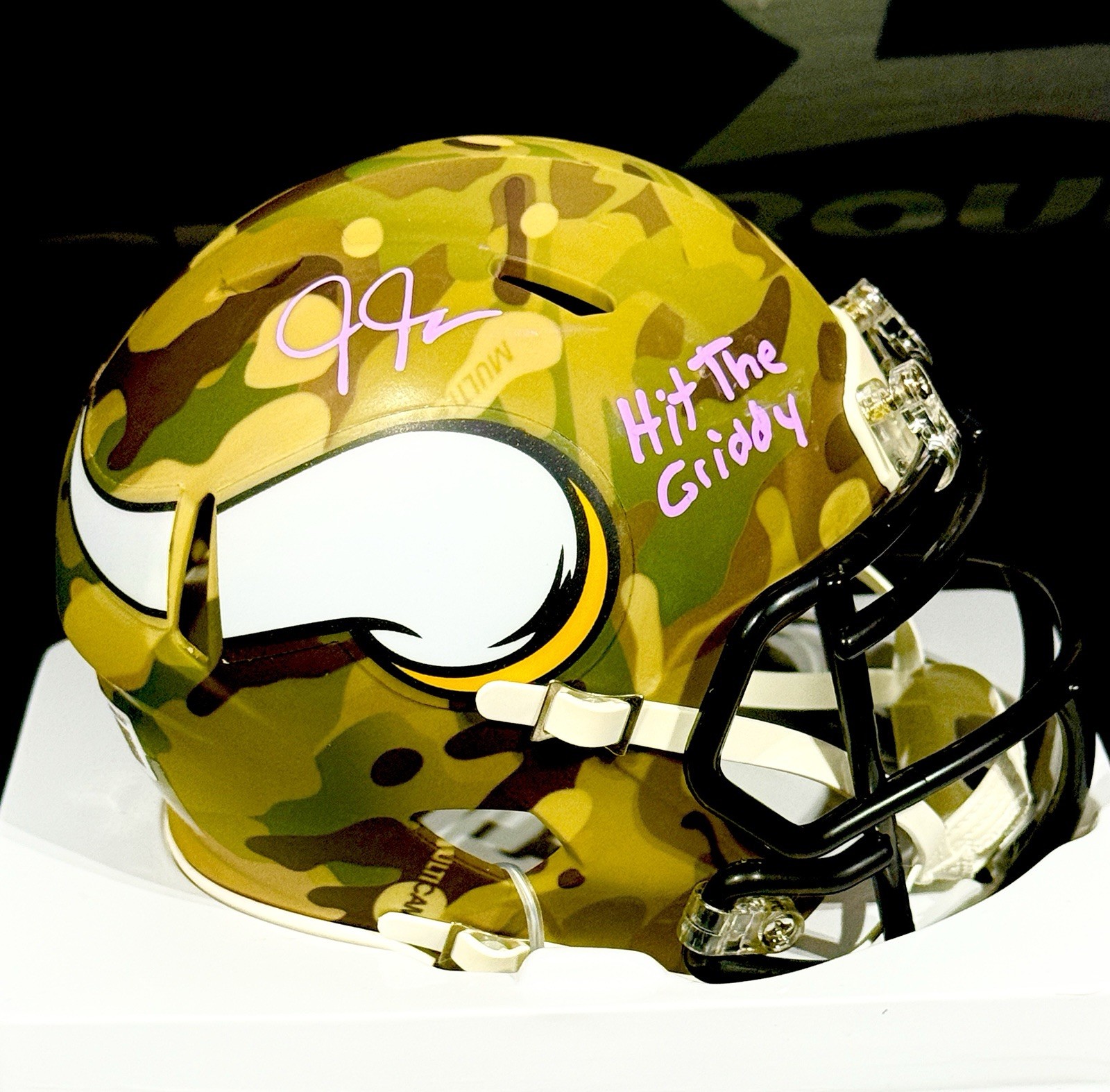 Justin Jefferson Autographed Signed Minnesota Vikings Camo Mini Helmet Hit The Griddy BAS 