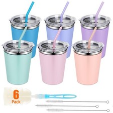 Kids Cups with Straws and Lids, 12oz Sippy Cups with 6 Color Silicone Sleeves...