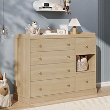 Kids Dresser Cabinet 6 Drawers Changing Table Shelf Multi Functional Natural
