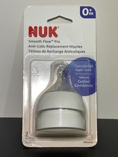 NUK Smooth Flow Pro 0 m Nipples Anti-Colic Silicon Nipple Collar 2pk New