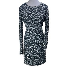 Michael Kors Leopard Print Sheath Dress Black Gray Size 10