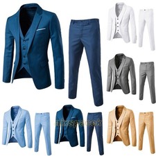 Men Slim 3-Piece Set Blazer Business Wedding Party Jacket Vest Pants Suit