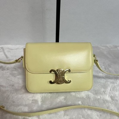 Celine Triomphe Mini Light Yellow Box Calfskin Crossbody Shoulder Bag Auth