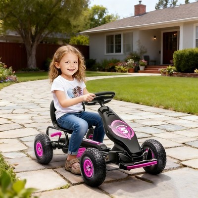 Ergonomic Pedal Go Kart Kids Ride-on Toy Pedal Car Go Cart, Pink
