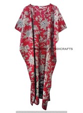 Floral Gold Summer Cotton Red Sleepwear Hippie Long Maxi Women Caftan Dress