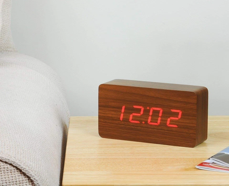 Wooden Digital Alarm Clock with LED Display, Red Numbers Clocks For Bedroom - Image 3 of 4