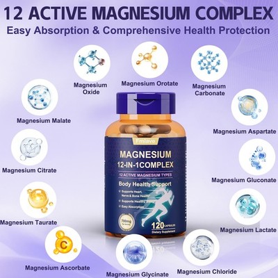 12 in 1 Magnesium Complex 700mg with Malate, Citrate, Glycinate -High Absorption