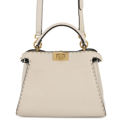 FENDI Peekaboo Iconic Leather Shoulder Bag 8BN302 Beige Compact Used
