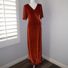 Baltic Born Meghan Velvet Wrap Maxi Dress Burnt Orange Rustic Large NEW wedding