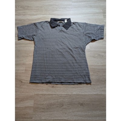 Vintage Perry Ellis Men M Polo Shirt Geometric Knit Goth Grunge 90s Y2K Charcoal