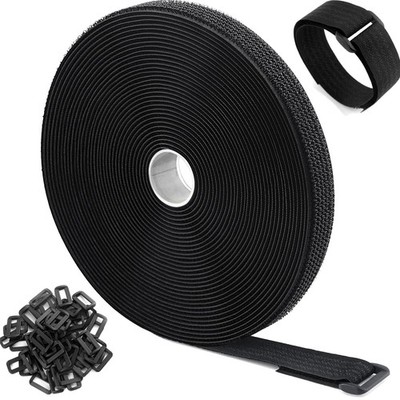 Schwarzes Klettband 15m x 2cm mit 70 Schnallen - Wiederverwendbare Kabelbinder
