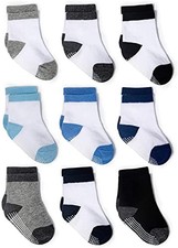 Baby Non Slip Grip Crew Socks with Anti Skid 1-3T Boys Color Blocked - 9 Pairs
