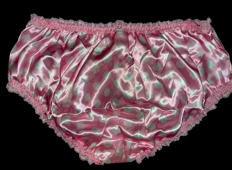 Милый розовый w белый полкадотов кружева отделки блестящий атласный бриф трусики XL новый - Изображение 2 из 4