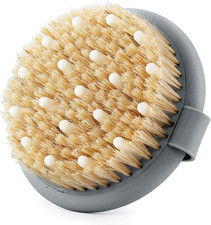 Dry Brushing Body Brush for Massage - Natural Boar Bristle Exfoliating Brush wit