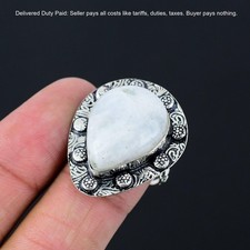 Sterling Silver Natural Rainbow Moonstone Handmade Promise Ring Jewelry Size 9