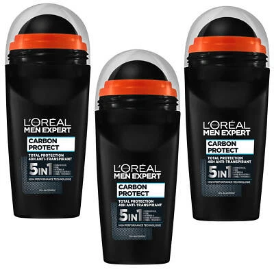 3x 50ml Loreal Men Expert Anti Transpirant Deo Carbon Protect 5 in 1 Roll On