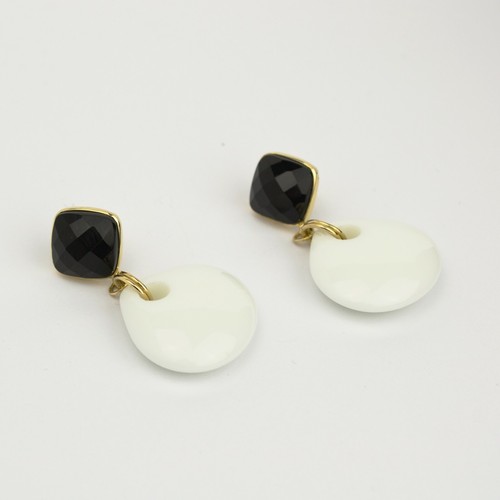 Pendientes de Oro Amarillo 18KT Con Ónix Facetado Y Ágata Blanca Oght - Imagen 2 de 3