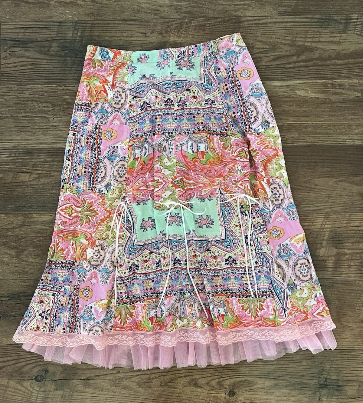 Falda April Cornell Cottage Fair Talla L Cachemira Rosa Cintas Tul De Colección Hada