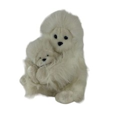 Top Toys White Monkey Gorilla Mom  Baby 9" Plush Stuffed Toy Long Hair Vtg RARE