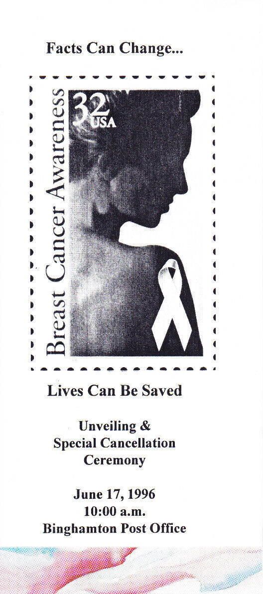 USPS. Binghamton NY 2nd Day Ceremony 3081 Breast Cancer Awareness 1996
