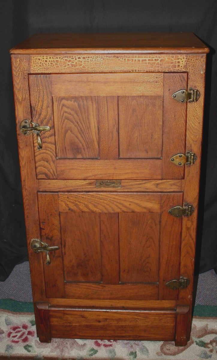 ICE BOX Oak Paneled Cabinet Chest Orig Hardware. By Gibson in