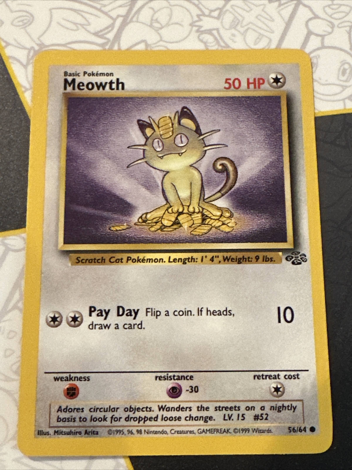 Meowth 56/64 Jungle Unlimited WOTC Pokemon Card Near Mint - Mint