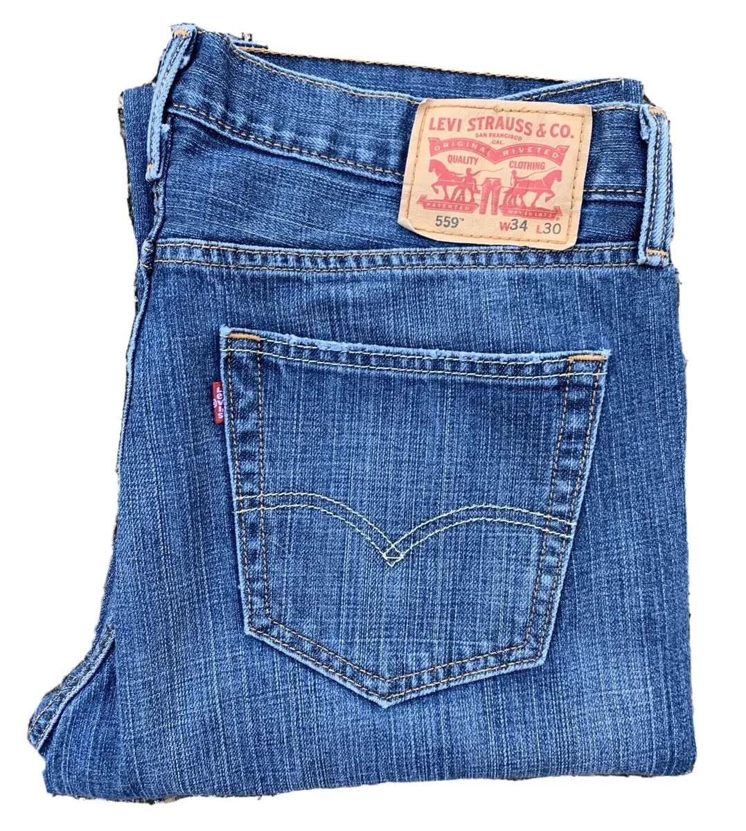JEANS HOMME LEVIS 559 TAB ROUGE BLEU 34 x 29 LAVAGE MOYEN COUPE DROITE DETEND