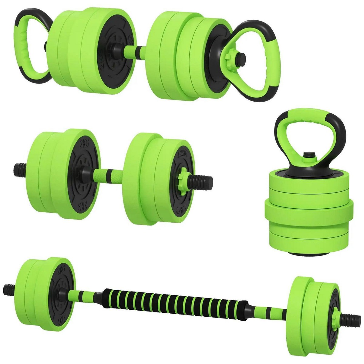 SPORTNOW 40kg Four-In-One Adjustable Weight Dumbbells Set, Push Up Stand,  Green