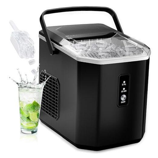 Ice Makers Countertop - 9 Cubes in 6 Mins, 26lbs/Day, Portable 26Lbs/Day Black