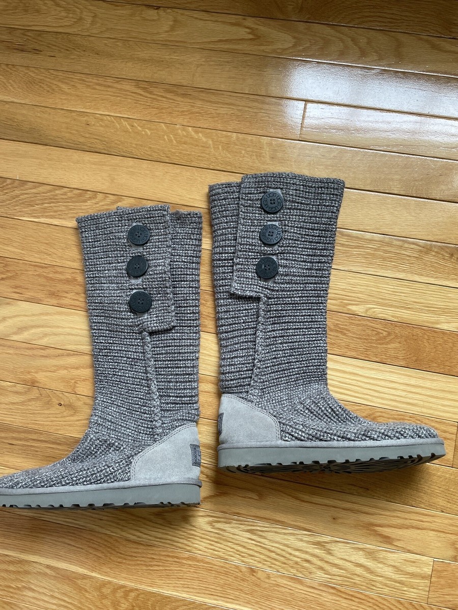 UGG Womens Classic Cardy Boot Sz 7 Gray Wool Sweater Knit Big
