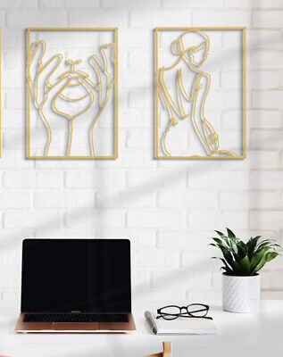 Gold Metal Wall Decor, 2 Pack Modern Abstract Female Body Single Line Wall  Art