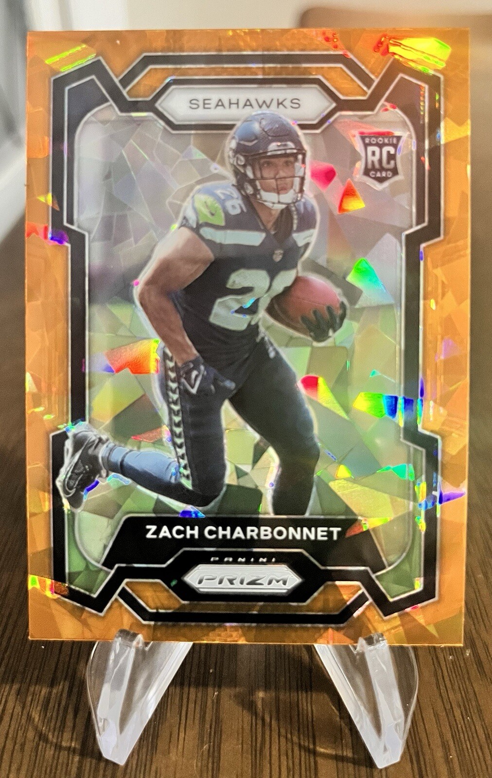 2023 Panini Prizm - Rookies Orange Cracked Ice #392 Zach Charbonnet RC SP