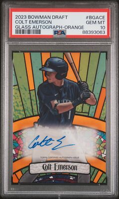 PSA 10 COLT EMERSON AUTO 2023 Bowman Chrome GLASS ORANGE REFRACTOR 