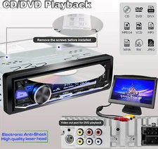 Single Din Car Stereo CDDVD Player Bluetooth FM/AM/RDS Radio USB SD AUX Receiver
