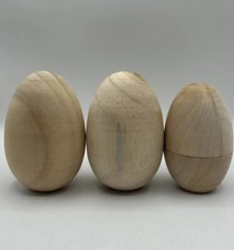 Set of 3 Smooth Standable Unpainted Wooden Easter Eggs DIY Craft Different Sizes