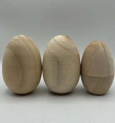 Set of 3 Smooth Standable Unpainted Wooden Easter Eggs DIY Craft Different Sizes