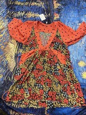 Free People Dress Womens XS Red Orange Floral Tallula Printed Mini Pockets H35