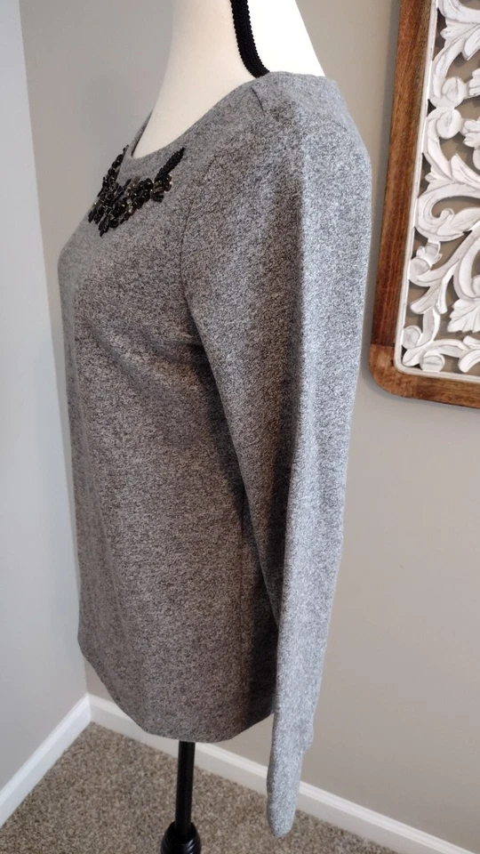 ANN TAYLOR LOFT XS ВЕРЕСКОВЫЙ СЕРЫЙ БИСЕРОМ ДЛИННЫМ РУКАВОМ ХЛОПОК/ПОЛИЭСТЕР ТОЛСТОВКА - Изображение 3 из 4