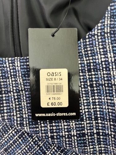 OASIS Dress Size Small 8 Blue Knit Checked Pockets Zip Womens NEW EU34 RRP £60 - Picture 11 of 13