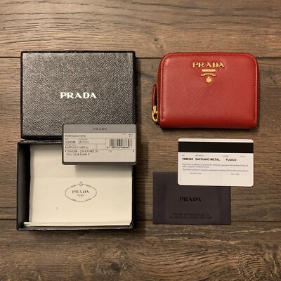 Prada Fuoco (Cherry Red) Saffiano Leather Compact Zip Around