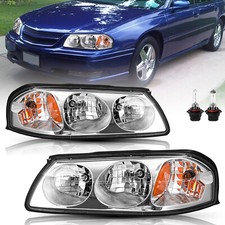 Wbulbs For 2000-2005 Chevy Impala Chrome Housing Amber Headlight 00-05 Pair