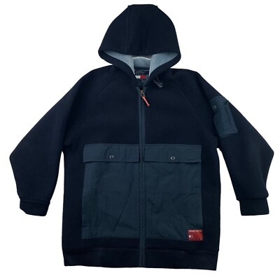 VTG Tommy Hilfiger Jeans Mens Fleece Hooded Full Zip Cargo Jacket